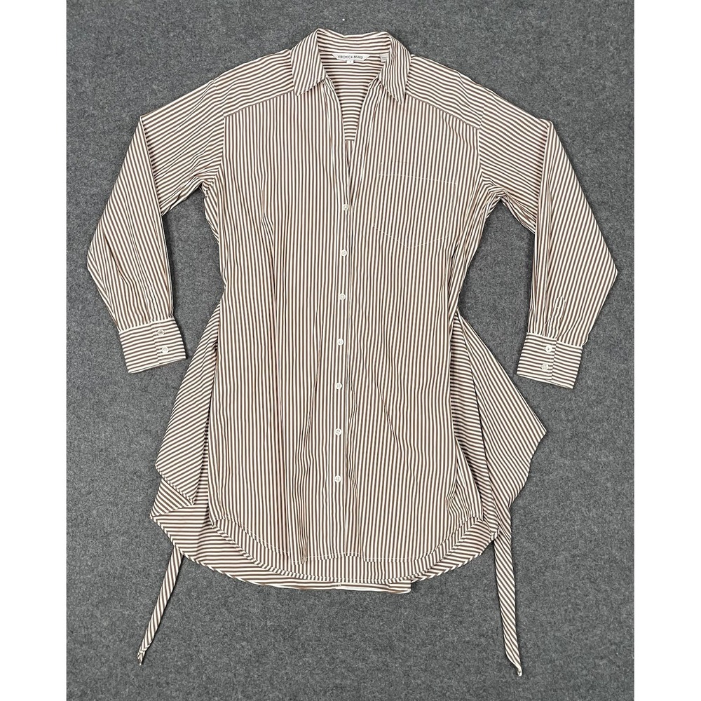 Veronica Beard Roanoke Mini Shirt Dress Womens 8 Striped Brown White Polo Meghan